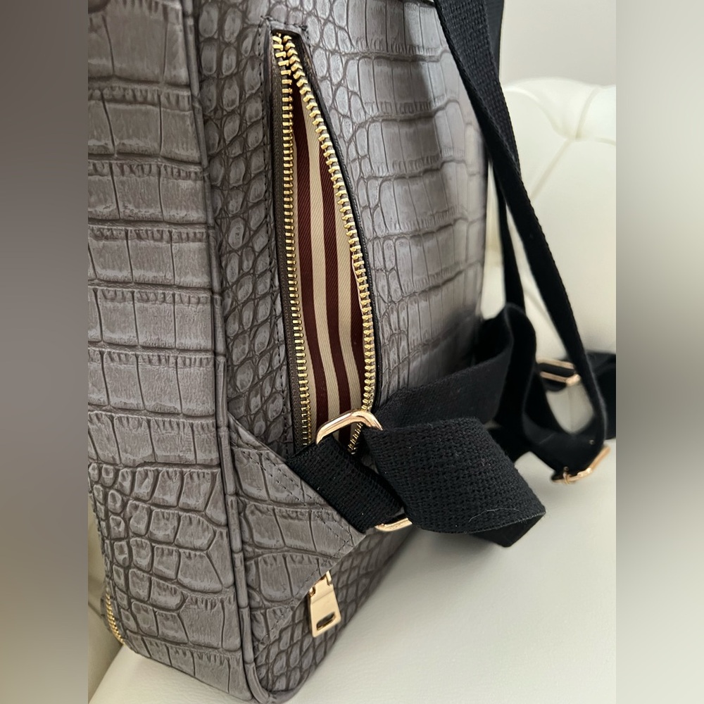 Gray Crocodile-Embossed Backpack - Picture 6 of 13